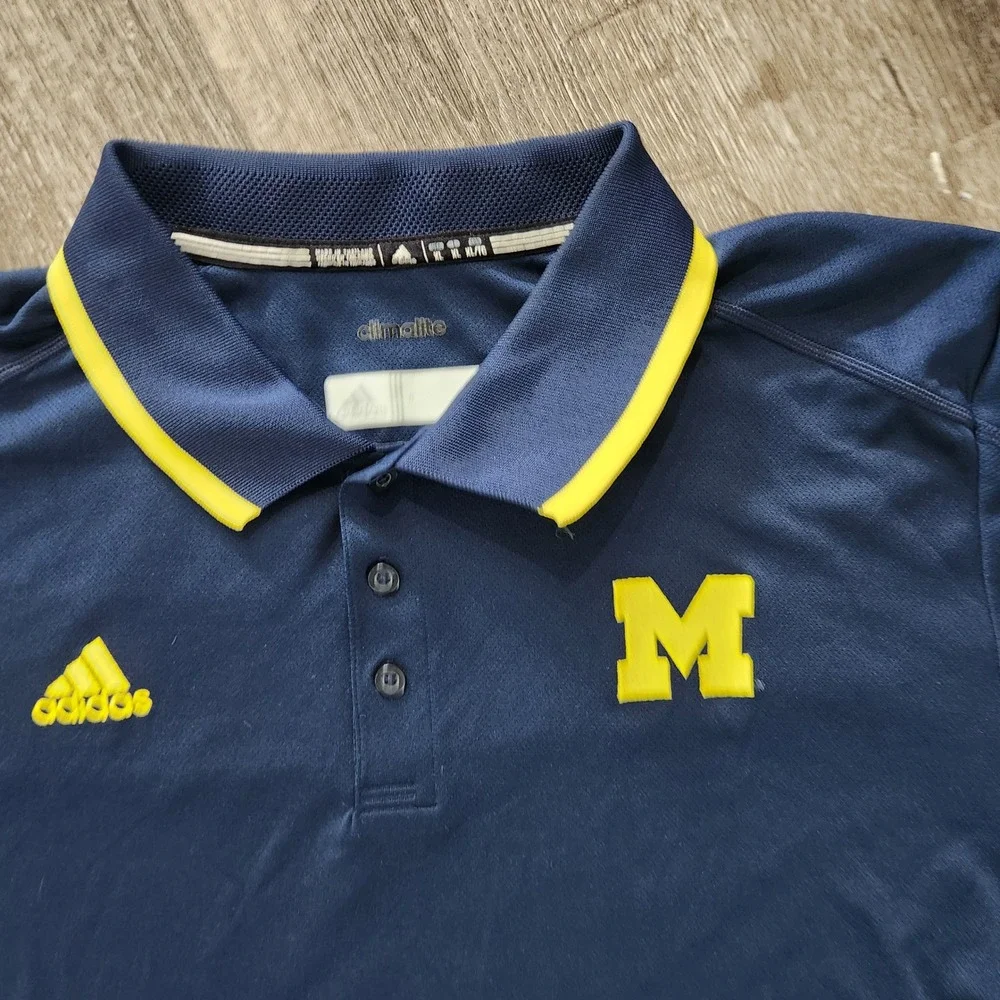 Adidas Michigan Wolverines Polo Shirt Mens XL Navy Blue Climalite Block M Logo